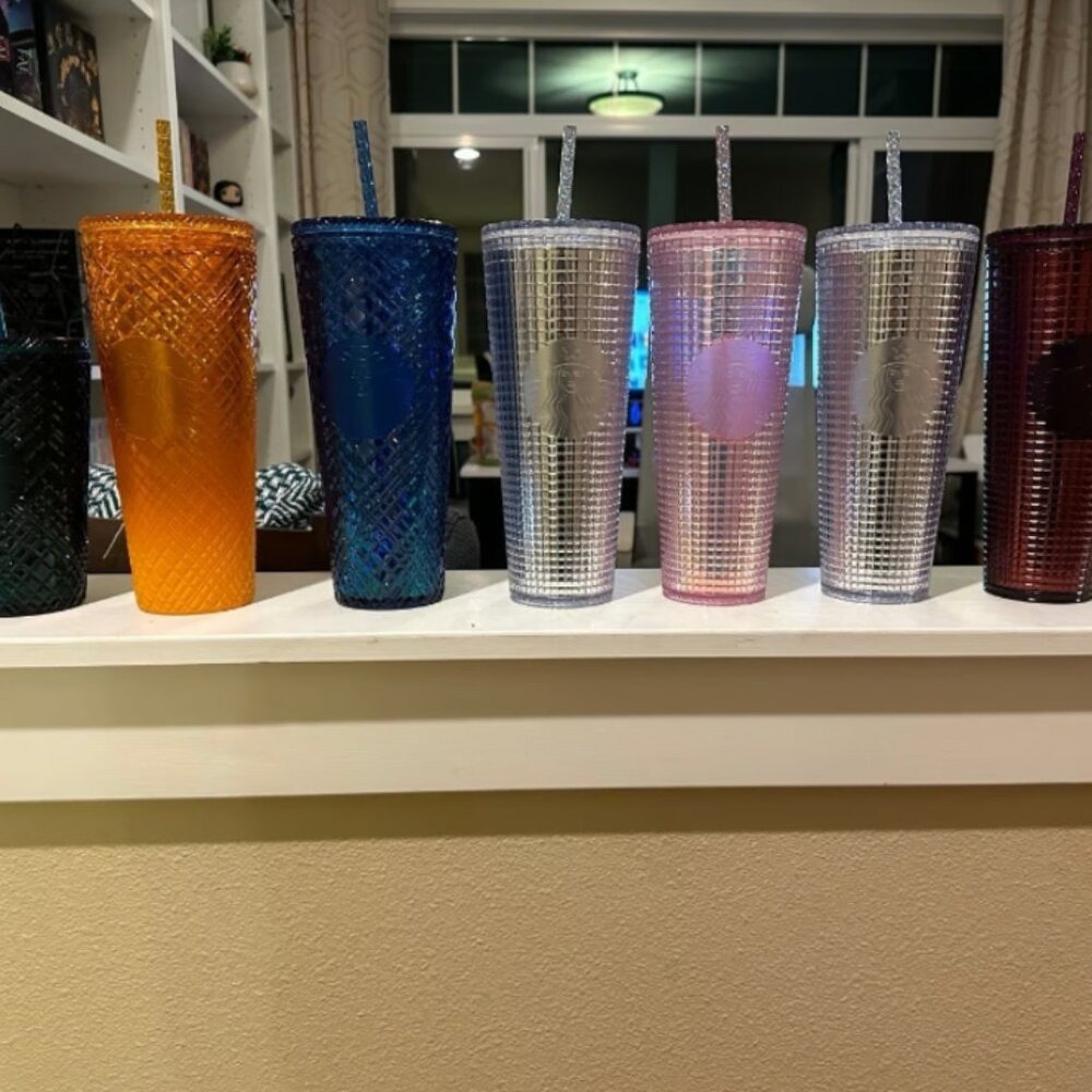 Starbucks Studded Tumbler Lot of 7 Venti 24oz Cold Cups Iridescent Pink Blue Red